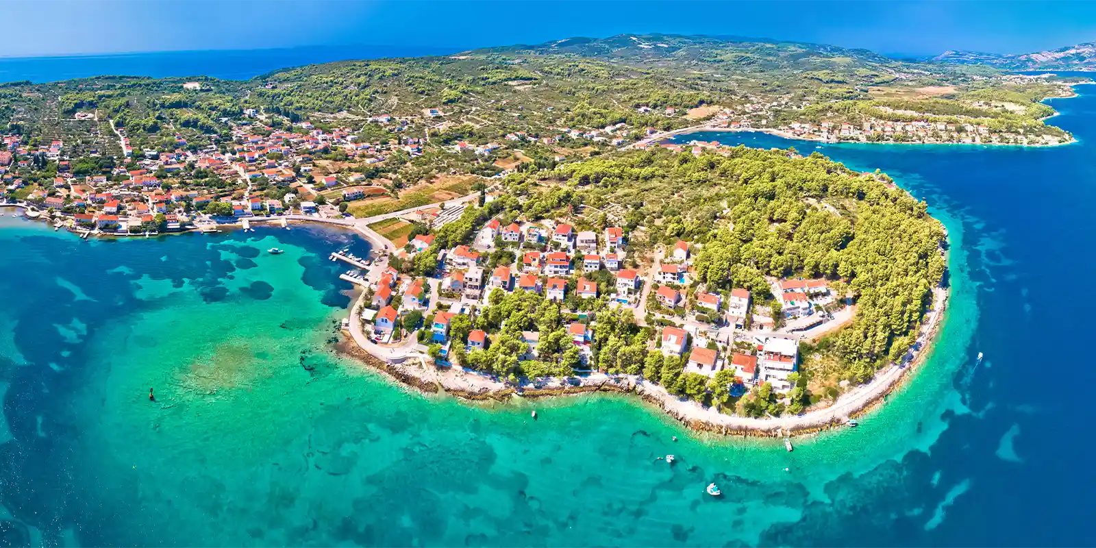 Aerial of Lumbarda on Korcula, Croatia