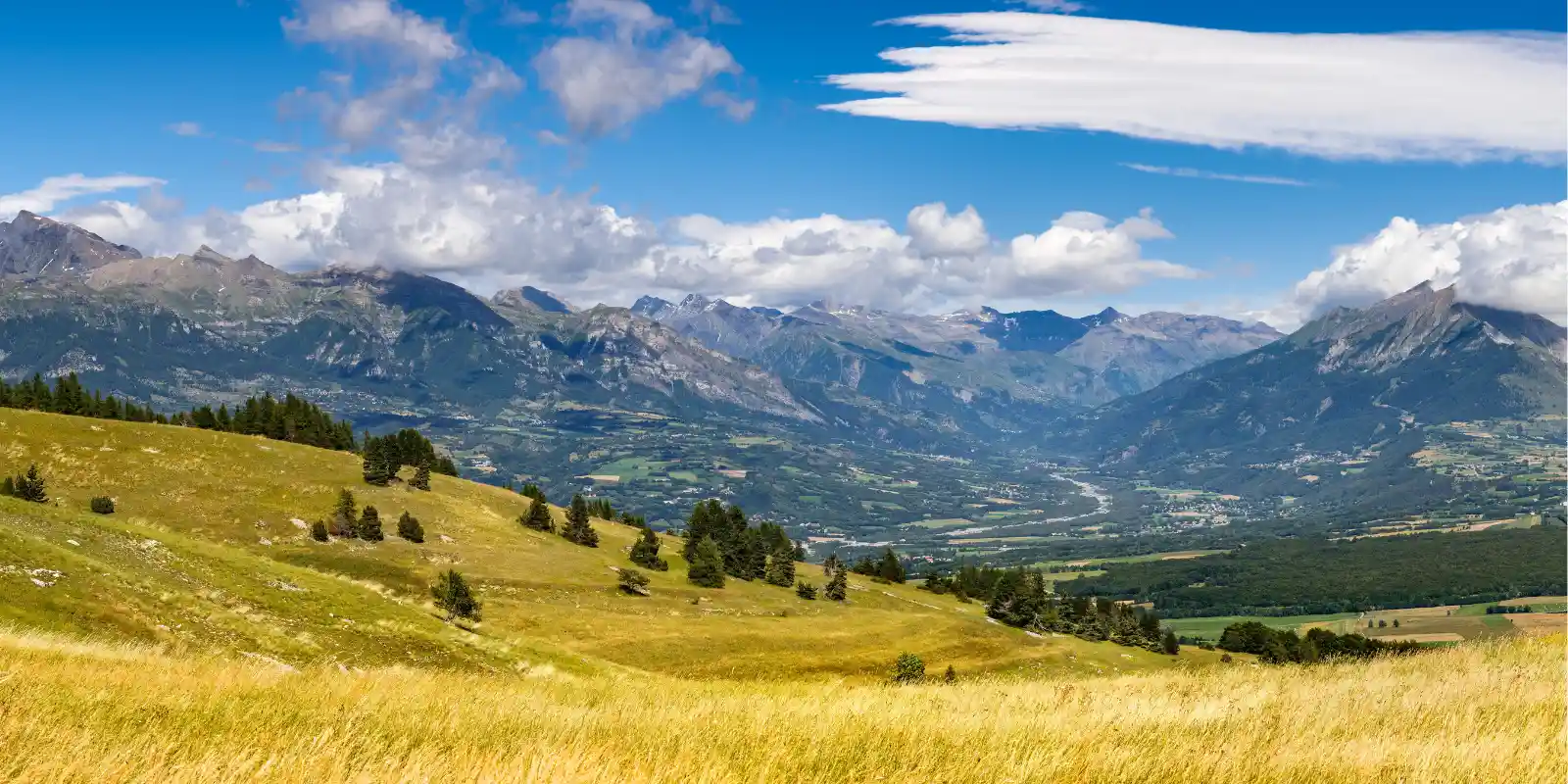 Drac river valley view from Gleize pass, France.