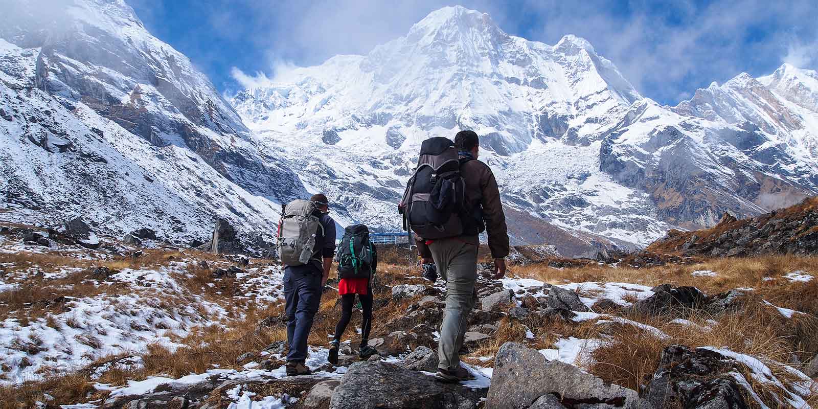 Trekkers on Annapurna Sanctuary Lodge trek in the Nepalese Himalayas