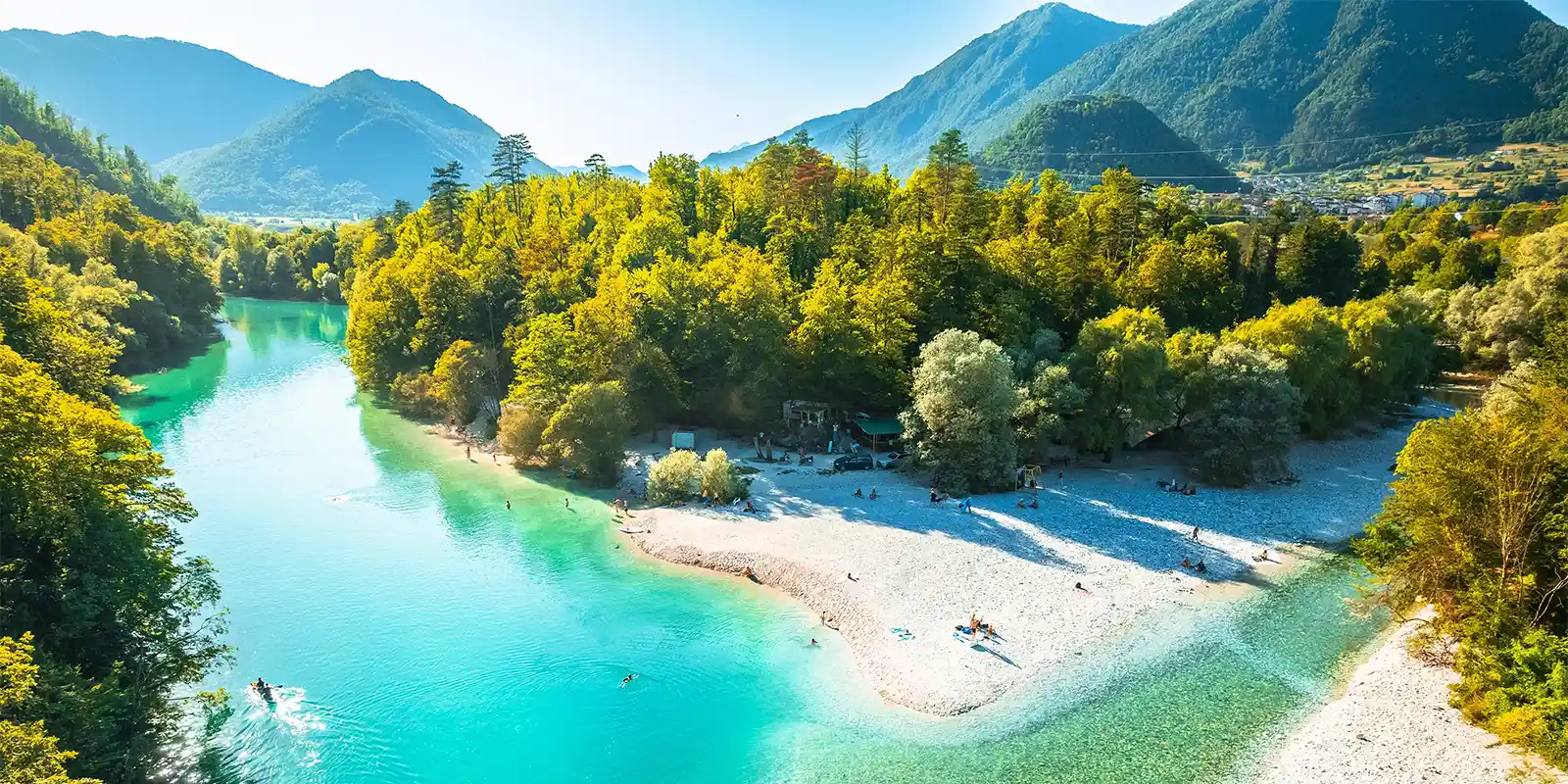 Aerial of Soča River in Slovenia