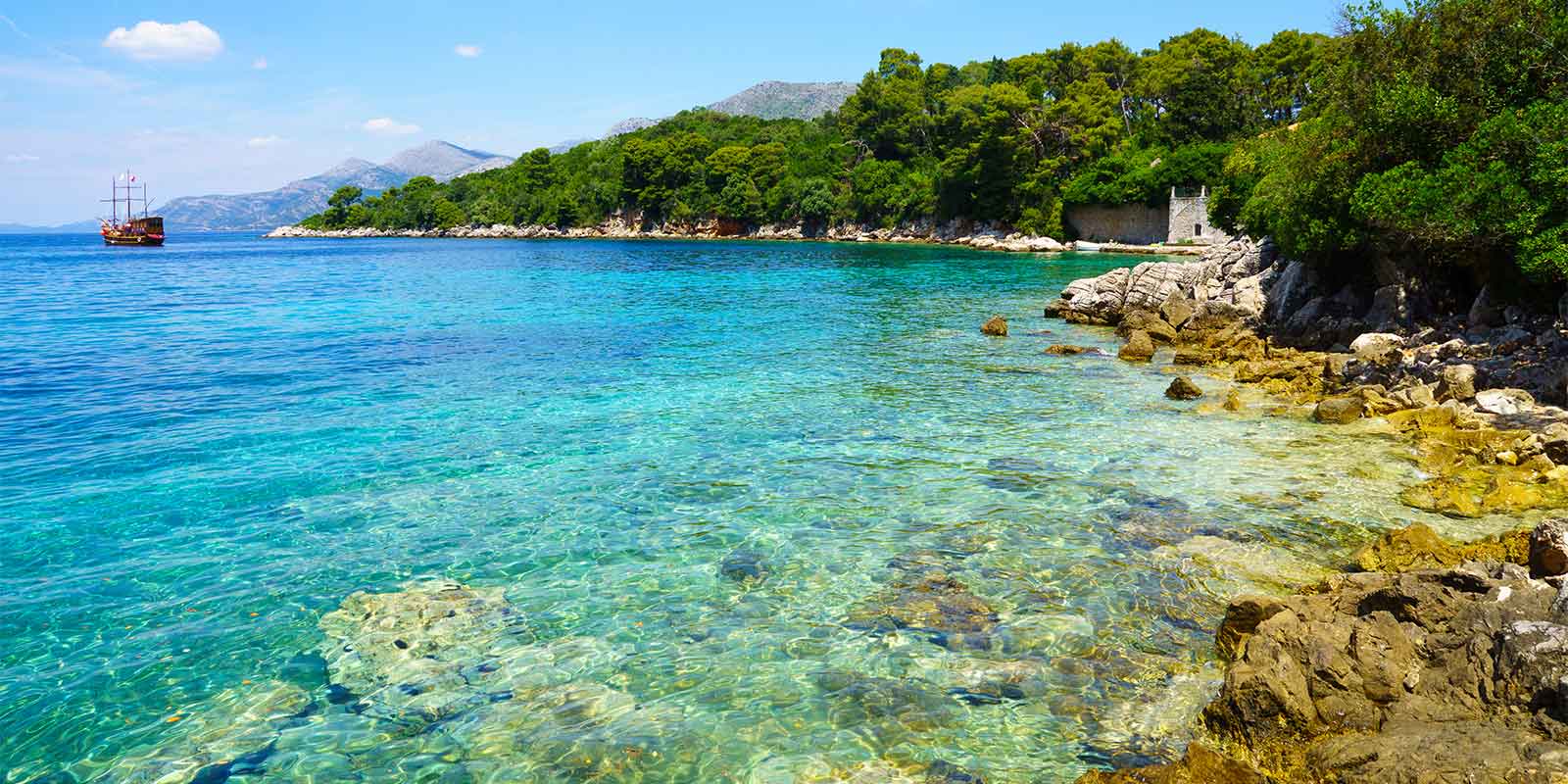 Coastline of Kolocep Island, one of the Elaphiti islands in Croatia