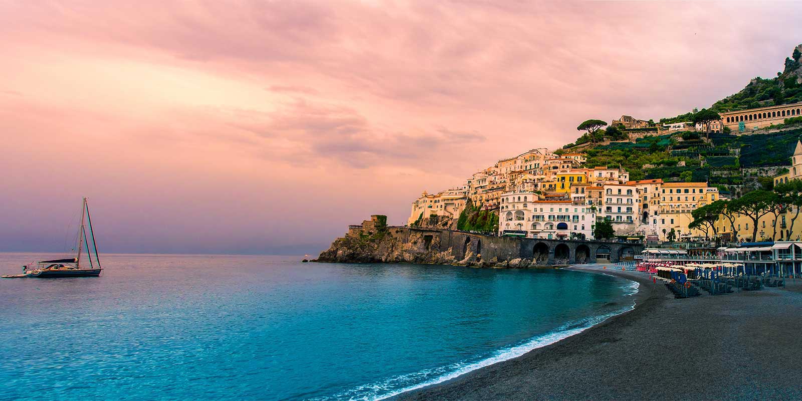 Sunset and boats on the Amalfi Coast