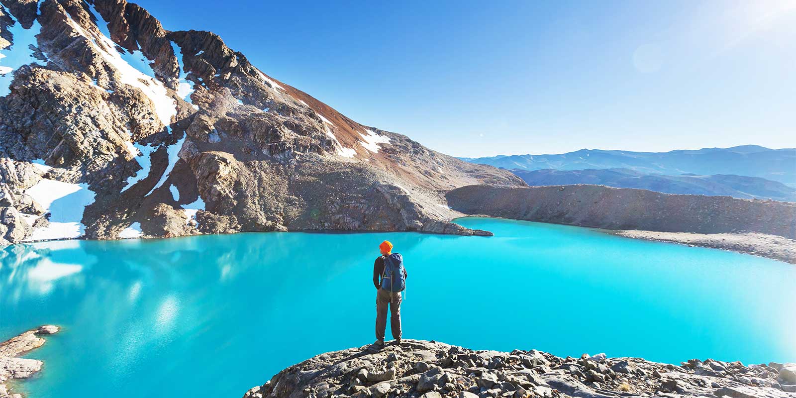 Hiker in Patagonia overlooking El Chalten, Argentina