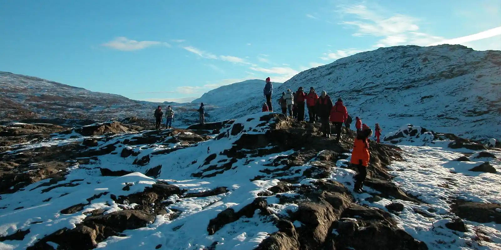 A group of hikers in Scoresby Sound, Greenland.