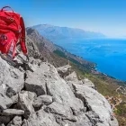 Backpack & a view of Dalmatian coastline in Croatia