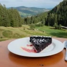 Guest enjoying blueberry pie whilst walking in the Alsace, France.