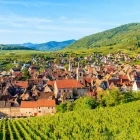 View of the medieval village of Riquewihr, France.