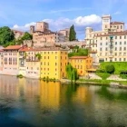 View of Bassano del Grappa from the river, in Italy