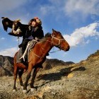 Eagle hunter on horseback in Kyrgyzstan