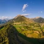 Aerial view of Saint Leger les Melezes and Les Faix in the Champsaur Valley, France.