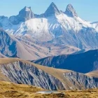 Mountain view from Col de la Croix de Fer mountain pass, France.