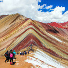 Hikers on the climb to Vinicunca (Rainbow Mountails) in Peru. 