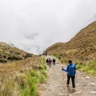 Hikers walking along the Dead Woman Inca trail in Peru. 