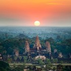 Sunrise at Angkor Wat temple complex in Cambodia