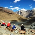 Trekkers resting in the Zanskar Valley in Ladakh