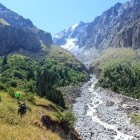 Hikers alongside Chon Kemin River in Kyrgyzstan