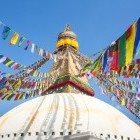 Prayer flags on Bodnath stupa in Kathmandu Nepal