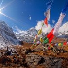 Prayer flags at Annapurna Base Camp Himalayas Nepal