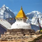 Stupa and prayer flags in Khumbu Valley in the Himalayas Nepal