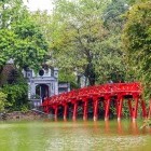 Huc Bridge over Hoan Kiem Lake in Hanoi, Vietnam