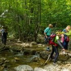 Hikers on a river trail in Croatia