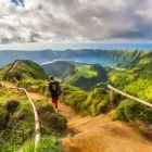 Man hiking to Sete Cidades in the Azores