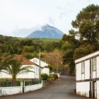 Volcano & typical houses on Pico Island in the Azores