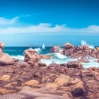 Coastal view of the pink granite rocks, in Brittany, France