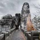 Walking onto the Bastei Bridge, Germany.