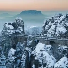 The Bastei Bridge at sunrise, Germany.