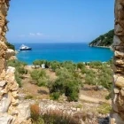 Framed view of Filiatro Beach, Ithaca, Greece