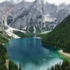 Braies Lake in the Dolomites, Italy