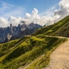 Hiking trail along the Drei Zinnen peaks in the Dolomites, Italy