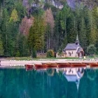 A stone chapel by Lake Braies, Italy