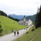 Alpine church and walking trail in Austria
