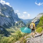 Hiker on the Dachstein Alpine Trek in Austria