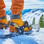 Person wearing snowshoes admiring the view in Austria