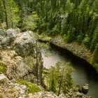Aerial view of forest and lake in Hossa 