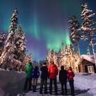 Group of hikers enjoying the Northern Lights Aurora Borealis