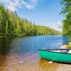 Lake Julma-Olkky and canoe in Hossa National Park, Finland