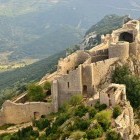 The impressive Peyrepertuse Castle on the Cathar walking route in France