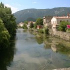 The picturesque Aude River in Quillan, on the historic Cathar trail in France