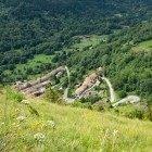 Aerial view of Pyrenean village from Montsegur in France