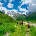 Hikers in Savaneti in Georgia