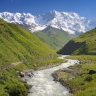 Shkhara Zemo Peak in the Caucasus mountains in Georgia