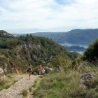 Hikers on a trail on the Greek island of Corfu