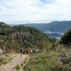 Hikers on a trail on the Greek island of Corfu