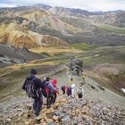 Group of hikers in Landmannalaugr in Iceland
