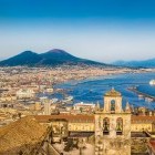 Aerial shot of Naples with Mount Vesuvius in the background