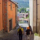 Hikers in Santu Lussurgiu village in Sardinia